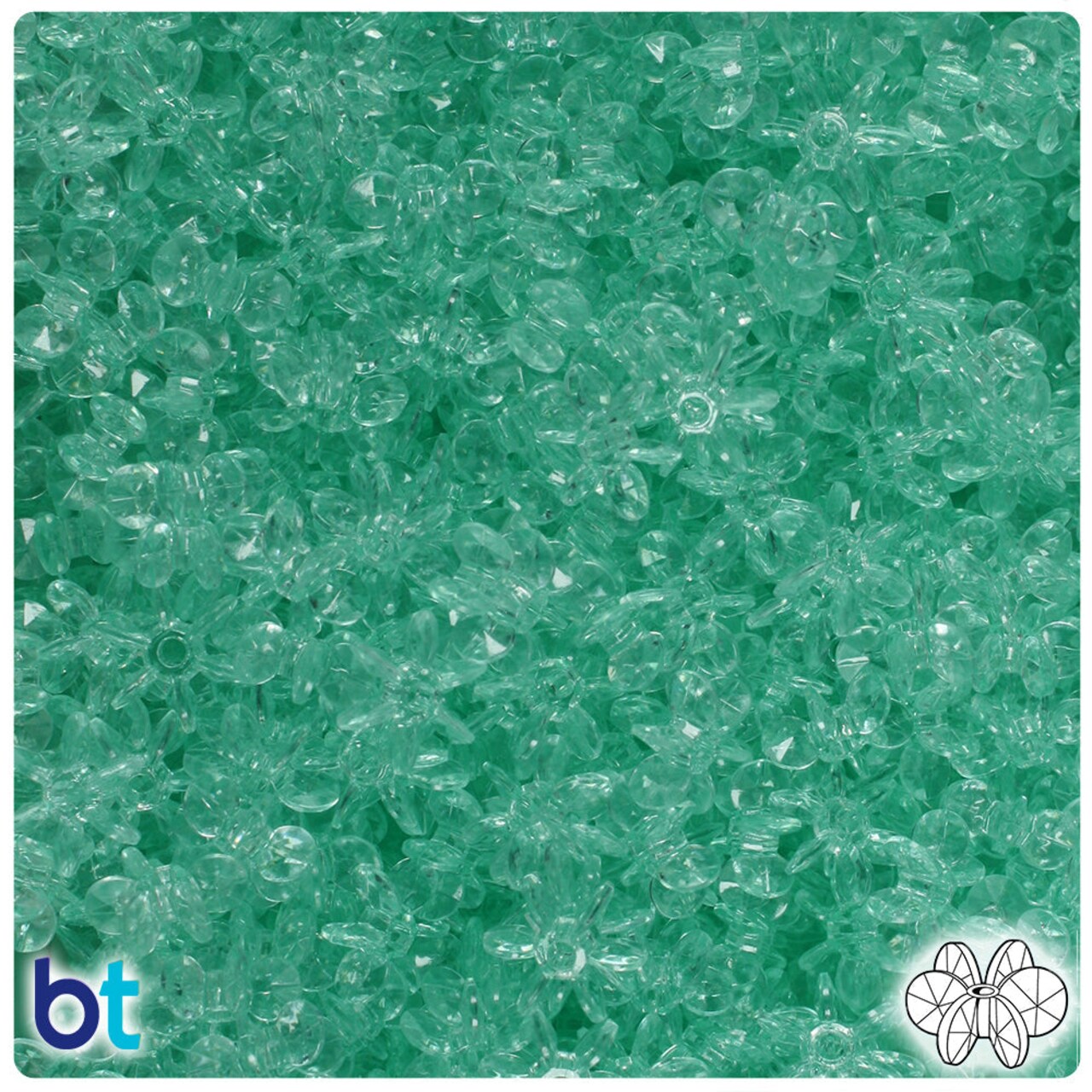 BeadTin Green Aqua Transparent 10mm SunBurst Plastic Craft Beads (450pcs)
